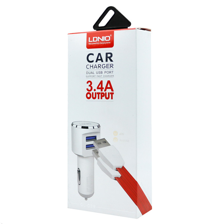 شارژر فندکی LDNIO DL-C29 3.4A + کابل میکرو یو اس بی شارژر فندکی